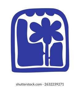 Matisse abstract flower art. Organic doodle shapes in trendy naive retro style. Contemporary posters and backgrounds. Floral botanic vector illustrations in blue colors.