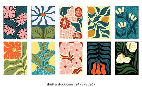 Matisse abstract flower. Minimal floral poster. Pattern design, vintage botanical prints collection, trendy card color, organic contemporary spring art. Notebook cover, vector background illustration