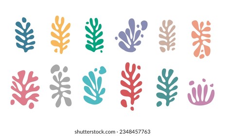 Matisse abstract organic elements. Set of colorful hand drawn various shapes. Doodle isolated objects on white background