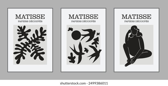 Matisse Abstract Paintings, Illustration, Modern Aesthetic Art, Boho Decor, Minimalist Art, Vector, Poster, Postcard. Collection of trendy floral decorations and creative art.