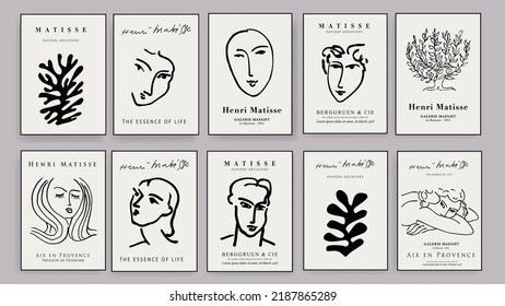 Matisse Resumen Retrato De Arte Botánico, Arte Moderno Estético, Decoración De Boho Floral, Arte Minimalista, Ilustración, Vector, Cartel, Postales. Colección para la decoración. Resumen de arte creativo a la moda.