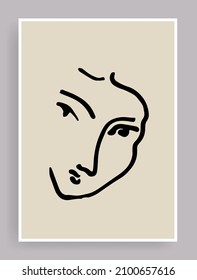 Matisse Abstract portraits poster vector set. Matisse inspired hand-drawn contemporary portraits for print wall art decor mid-century style. Contemporary art posters.