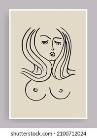 Matisse Abstract portraits poster vector set. Matisse inspired hand-drawn contemporary portraits for print wall art decor mid-century style. Contemporary art posters.