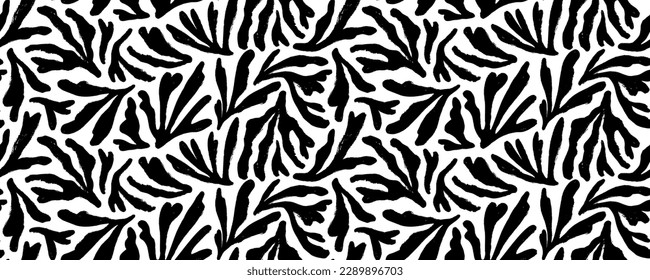 Matisse abstract seamless pattern with corals. Brush drawn botanical organic shapes. Vector abstract contemporary floral elements. Modern banner with black thick organic branches in Matisse style.