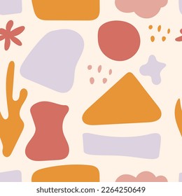 Matisse abstract seamless pattern with geometric shapes. Contemporary modern art. Colorful hand drawn repeat vector illustration on beige background