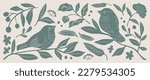 Matisse art background vector. Abstract natural hand drawn pattern design with bird, flower, leaves. Simple contemporary style illustrated Design for fabric, print, cover, banner, wallpaper.