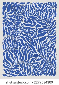 Matisse art background vector. Abstract natural hand drawn pattern design with flowers, leaves, branches. Simple contemporary style illustrated Design for fabric, print, cover, banner, wallpaper.