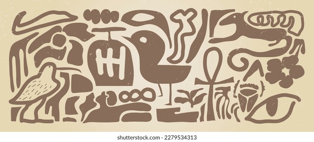 Matisse art background vector. Abstract natural hand drawn pattern design with flowers, bird, eye, leaf. Simple contemporary style illustrated Design for fabric, print, cover, banner, wallpaper.