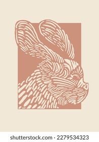 Matisse art background vector. Abstract natural hand drawn pattern design with rabbit, brush texture. Simple contemporary style illustrated Design for fabric, print, cover, banner, wallpaper.