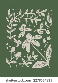 Matisse art background vector. Abstract natural hand drawn pattern design with flowers, leaves, branches. Simple contemporary style illustrated Design for fabric, print, cover, banner, wallpaper.