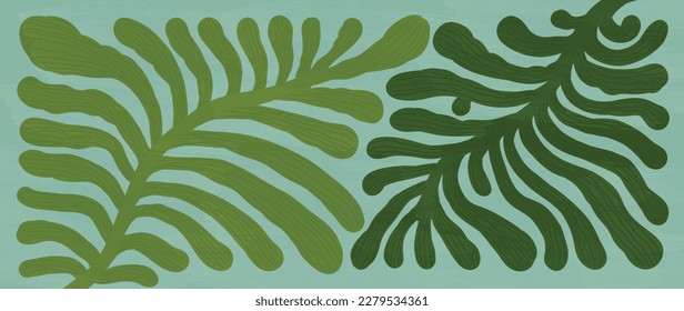Vector de fondo artístico matisse. Resumen de diseño de patrones naturales dibujados a mano con hojas verdes, ramas. Estilo contemporáneo simple ilustrado Diseño para tela, impresión, cubierta, banner, papel pintado.