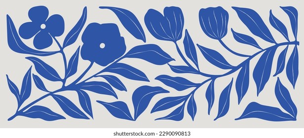 Vector de fondo artístico matisse. Resumen de diseño de patrones naturales dibujados a mano con hojas, ramas. Estilo contemporáneo simple ilustrado Diseño para tela, impresión, cubierta, banner, papel pintado.