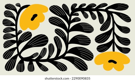 Matisse art background vector. Abstract natural hand drawn pattern design with leaves, branches. Simple contemporary style illustrated Design for fabric, print, cover, banner, wallpaper.
