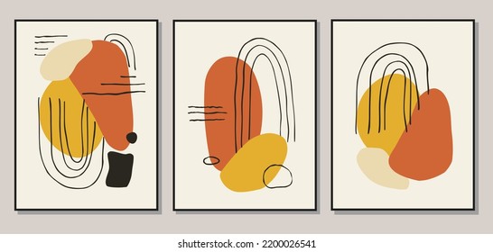 Matisse art style random organic shapes in freehand. Abstract poster set. Floral art. Boho Decor. Vector illustration.