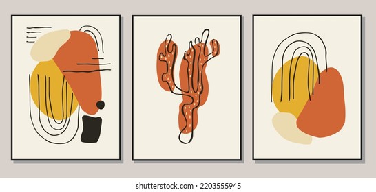 Matisse art style random organic shapes in freehand. Abstract poster set. Floral art. Boho Decor. Vector illustration. 
