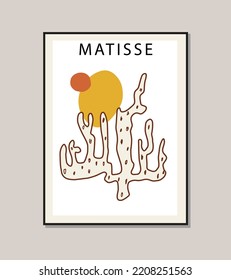 Matisse art style random organic shapes in freehand. Coral poster. Floral art. Boho Decor. Vector illustration.