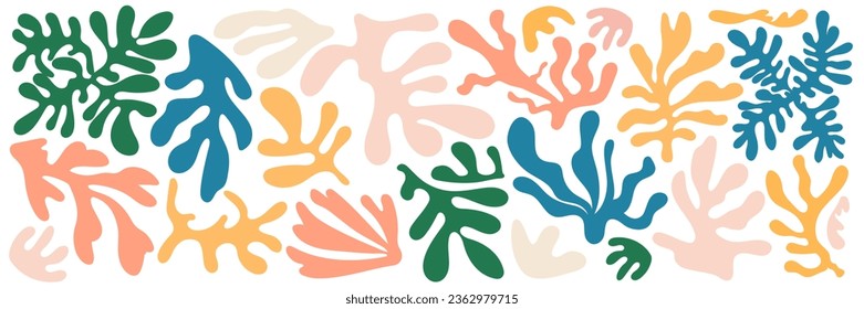 Matisse curves aestethic. Groovy abstract flower art set. Abstract natural hand drawn pattern design. Vector illustration