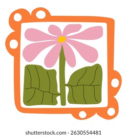 Matisse curves aestethic. Groovy abstract flower art. Organic floral doodle shapes in trendy naive retro hippie 60s 70s style. Botanic vector illustration in pink, yellow, green colors.