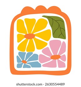 Matisse curves aestethic. Groovy abstract flower art. Organic floral doodle shapes in trendy naive retro hippie 60s 70s style. Botanic vector illustration in pink, yellow, green colors.