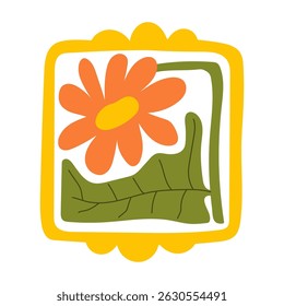 Matisse curves aestethic. Groovy abstract flower art. Organic floral doodle shapes in trendy naive retro hippie 60s 70s style. Botanic vector illustration in pink, yellow, green colors.
