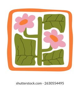 Matisse curves aestethic. Groovy abstract flower art. Organic floral doodle shapes in trendy naive retro hippie 60s 70s style. Botanic vector illustration in pink, yellow, green colors.
