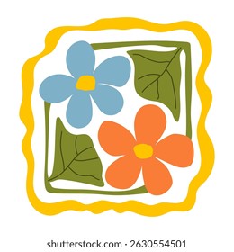 Matisse curves aestethic. Groovy abstract flower art. Organic floral doodle shapes in trendy naive retro hippie 60s 70s style. Botanic vector illustration in pink, yellow, green colors.