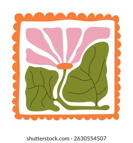 Matisse curves aestethic. Groovy abstract flower art. Organic floral doodle shapes in trendy naive retro hippie 60s 70s style. Botanic vector illustration in pink, yellow, green colors.