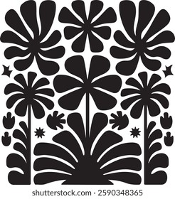Matisse curves aestethic, seamless, flower patterns, Groovy abstract flower, art set, Botanic vector illustration, Set of groovy abstract, botanical floral, background in trendy naive retro hippie