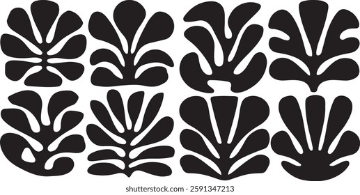 Matisse curves aestethic seamless flower patterns, Organic floral doodle shapes in trendy naive retro hippie 60s 70s style, Groovy abstract flower art, Floral doodle naive patterns, Trendy.