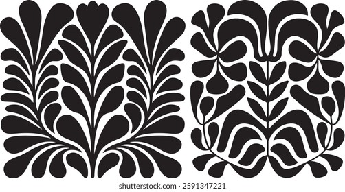 Matisse curves aestethic seamless flower patterns, Organic floral doodle shapes in trendy naive retro hippie 60s 70s style, Groovy abstract flower art, Floral doodle naive patterns, Trendy.