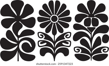 Matisse curves aestethic seamless flower patterns, Organic floral doodle shapes in trendy naive retro hippie 60s 70s style, Groovy abstract flower art, Floral doodle naive patterns, Trendy.