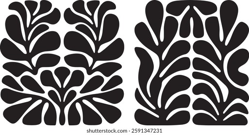 Matisse curves aestethic seamless flower patterns, Organic floral doodle shapes in trendy naive retro hippie 60s 70s style, Groovy abstract flower art, Floral doodle naive patterns, Trendy.