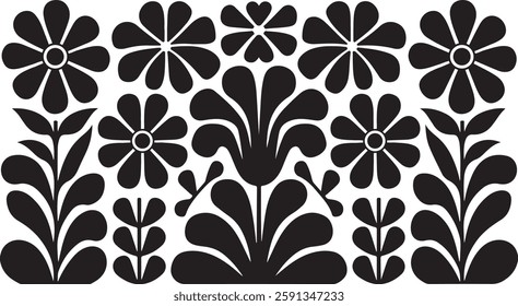 Matisse curves aestethic seamless flower patterns, Organic floral doodle shapes in trendy naive retro hippie 60s 70s style, Groovy abstract flower art, Floral doodle naive patterns, Trendy.