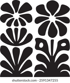 Matisse curves aestethic seamless flower patterns, Organic floral doodle shapes in trendy naive retro hippie 60s 70s style, Groovy abstract flower art, Floral doodle naive patterns, Trendy.