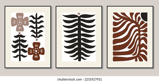  Matisse Floral art style set. Boho Decor. Vector illustration.