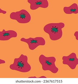 Matisse floral pattern, crooked leaves and red poppy flowers