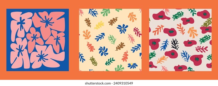 Matisse con una estampación floral sin fisuras, estilo minimalista de la flor moderna Matisse. Mural inspirado en 3 Matisse