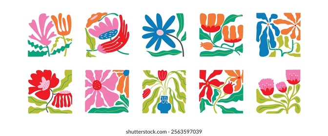 Matisse Flower Element, Floral abstract elements botanical funky style