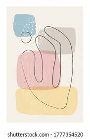 Matisse inspired contemporary collage poster with textured abstract organic shapes in neutral colors, vector illustration