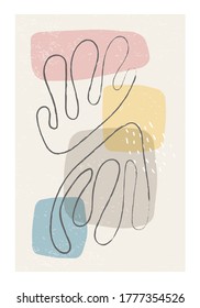 Matisse inspired contemporary collage poster with textured abstract organic shapes in neutral colors, vector illustration