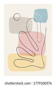 Matisse inspired contemporary collage poster with textured abstract organic shapes in neutral colors, vector illustration