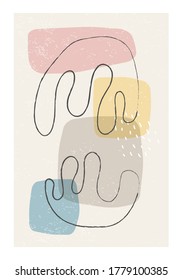 Matisse inspired contemporary collage poster with textured abstract organic shapes in neutral colors, vector illustration