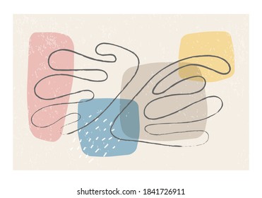 Matisse inspired contemporary collage wall art with textured abstract organic shapes in neutral colors, vector illustration