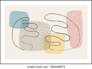 Matisse inspired contemporary collage wall art with textured abstract organic shapes in neutral colors, vector illustration