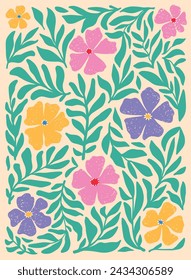 Matisse inspired floral wallpaper, print, card, poster, template, background with abstract floral elements collage. EPS 10