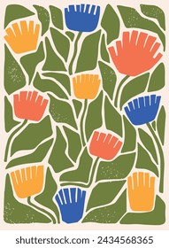 Matisse inspired retro floral pattern, wallpaper, print, card, banner, poster with abstract florals. EPS 10