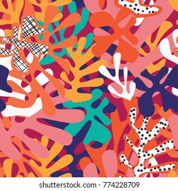 Matisse inspired shapes seamless pattern, colorful design, vector illustration