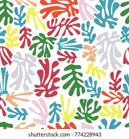 Matisse inspired shapes seamless pattern, colorful design, vector illustration