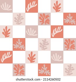 matisse inspired tile checkered seamless vector pattern background in earth colors