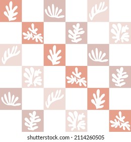 matisse inspired tile checkered seamless vector pattern background in earth colors